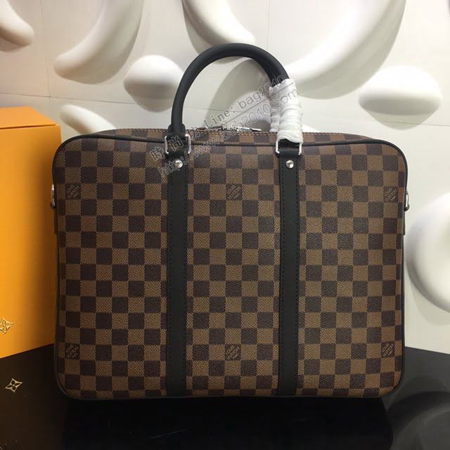 lv新款包包 路易威登Porte-Documents Voyage小號公事包 Damier Graphite格紋帆布 lv時尚商務男士公事包  ydh3900